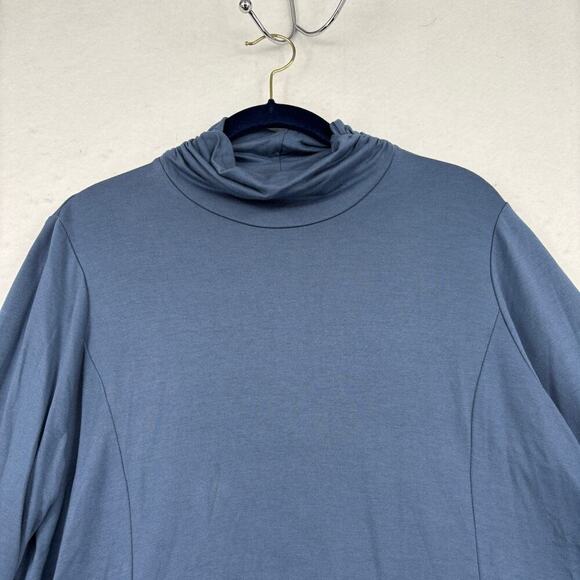 Susan Graver Turtleneck Tunic Size L Petite Blue Jersey Knit Pockets Stretch - Picture 2 of 10